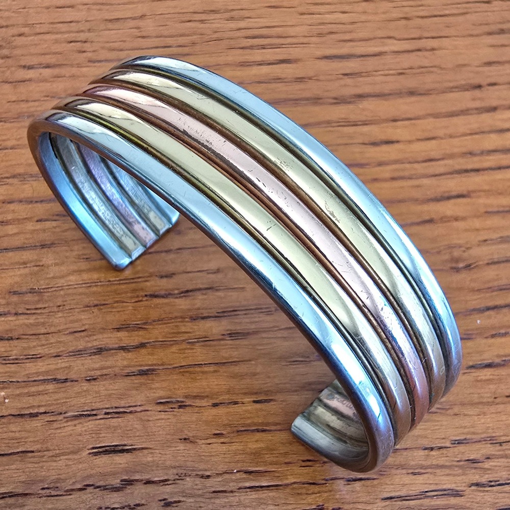 Sergio Lub Roman Cuff Bracelet Mixed Metal Copper Brass Silver